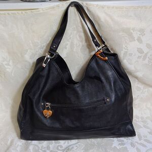 Lulu Guinness Black Faux LeatherTote Shoulder Bag
